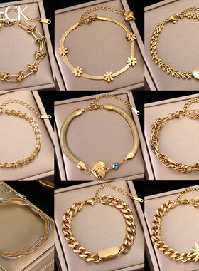 Stainless Steel Gold Color Bracelet for Women Simple Style L
