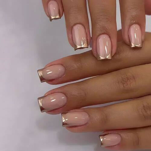 24Pcs French Tip  Press on Nails Short Coffin False Nails Si
