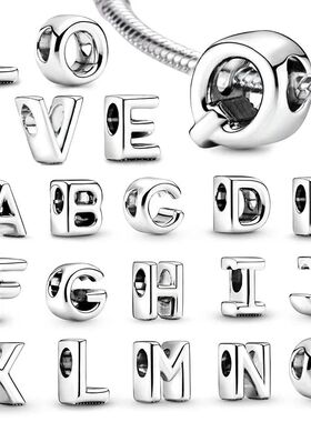 Silver 925 26 Letter A-Z Alphabet Charm Fine Beads Fit Origi