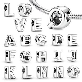 Silver 925 26 Letter A-Z Alphabet Charm Fine Beads Fit Origi