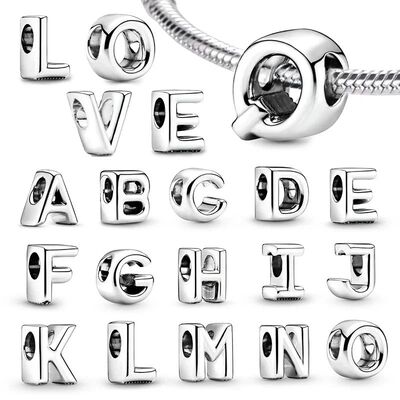 Silver 925 26 Letter A-Z Alphabet Charm Fine Beads Fit Origi