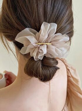 Big Spring Hair Claw Clips Women Metal Chiffon Flowers Ponyt