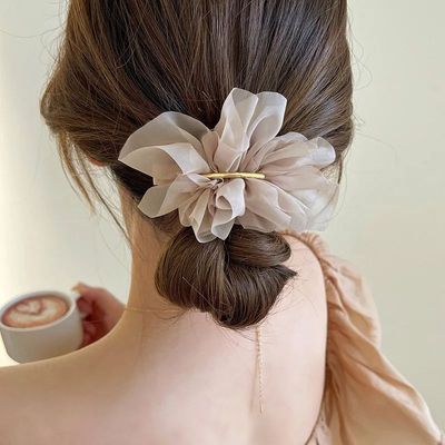 Big Spring Hair Claw Clips Women Metal Chiffon Flowers Ponyt