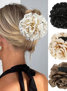 French Fabric Rose Flower Hair Claw Clips For Women Girls Ha
