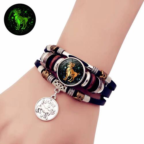 Luminous 12 Constellation Vintage Bracelet for Men Women Bra