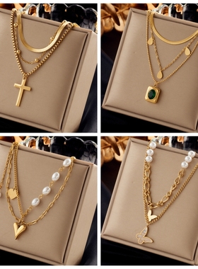 316L Stainless Steel Pearl Heart Butterfly Cross Pendant Nec