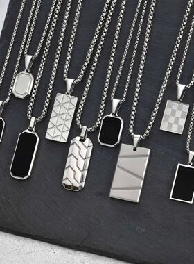Vnox Small Dogtags Pendant Necklaces for Men, Black Silver C