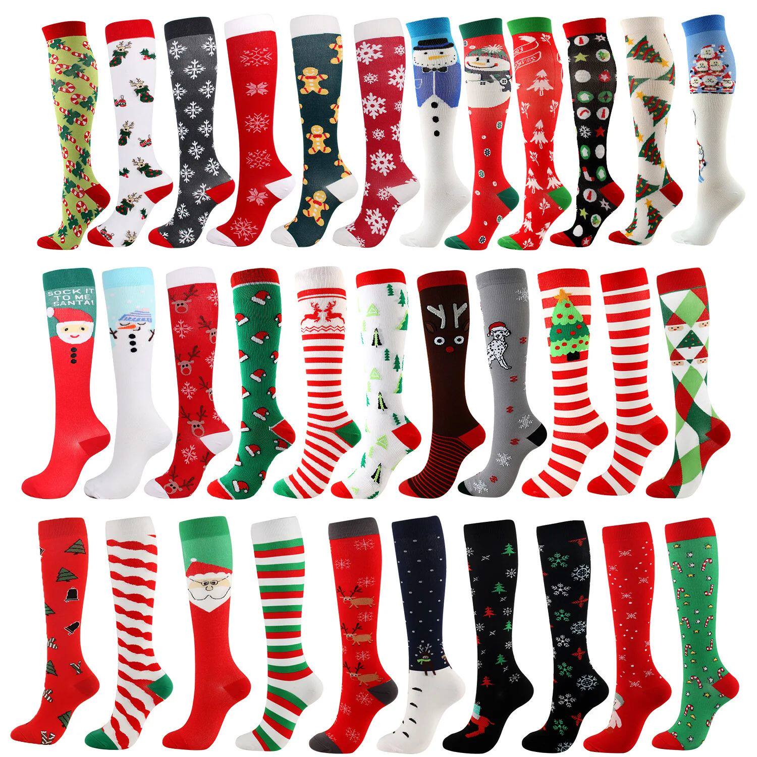 Christmas Compression High Stockings Women Men Pressure Sock