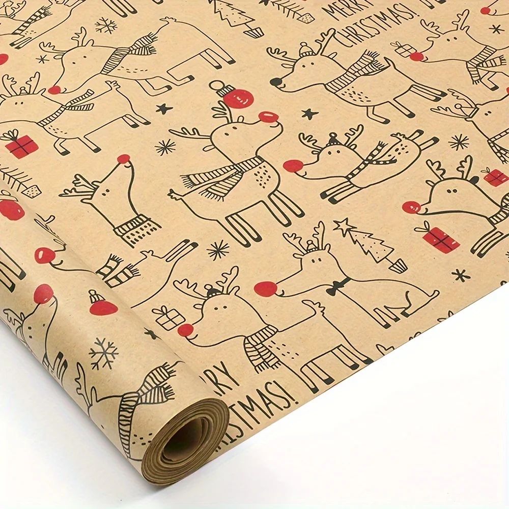 1 Roll Christmas Wrapping Paper - Cute Deer Design, Planners