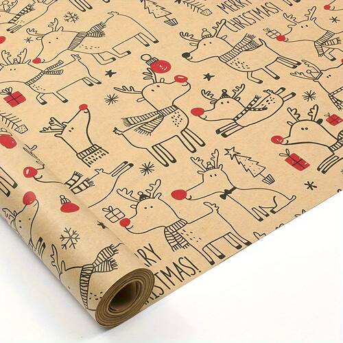 1 Roll Christmas Wrapping Paper - Cute Deer Design, Planners
