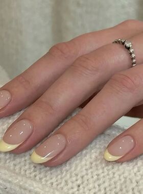Simple French Yellow Almond Fake Nails Art Stiletto False Na