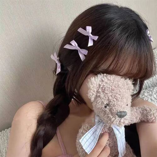 2Pcs Sweet Bowknot Hair Clips Ballet Ribbon Bow Hairp Bang C