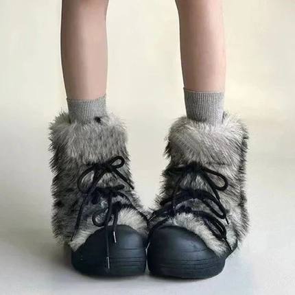 Bow Platform Women Snow Ankle Boots Fur DesignerShort Plush