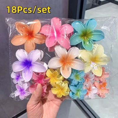 18Pcs Egg Flower Hair Clips Gradient Candy Color Flowers Sui