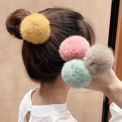 New Women Soft Furry Scrunchies Girls Pompom Elastic Hair Ru
