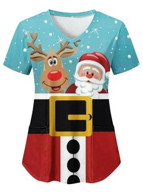Women Christmas Nursing Scrubs Tops Working Uniform Blouse S