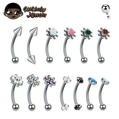F136 Titanium Classic Eyebrow Piercing Inlaid Opal Zircon 16