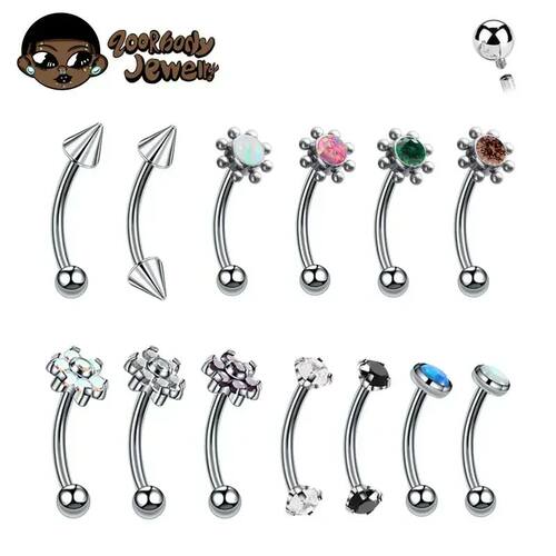 F136 Titanium Classic Eyebrow Piercing Inlaid Opal Zircon 16