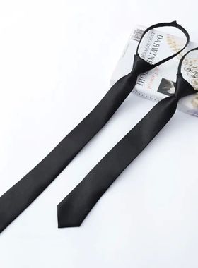 Women Black Zipper Ties Retro Silky Narrow men Neck Tie Slim