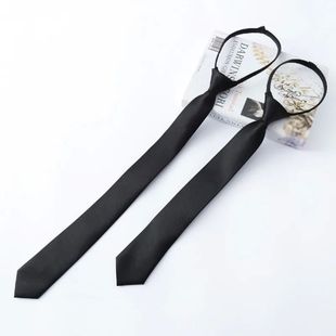 Narrow Slim Zipper Tie Neck men Silky Retro Ties Black Women