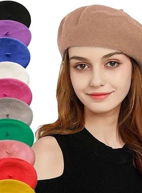 Vintage Winter Thick Warm Woolen Plain Beret Hat for Women's
