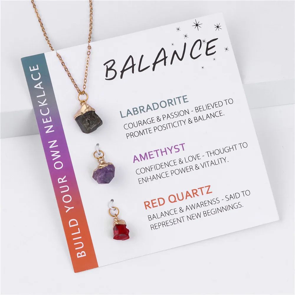 3pcs Natural Raw Stone Necklace Gold Color Chain With Interc