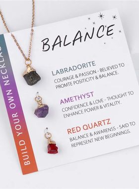 3pcs Natural Raw Stone Necklace Gold Color Chain With Interc