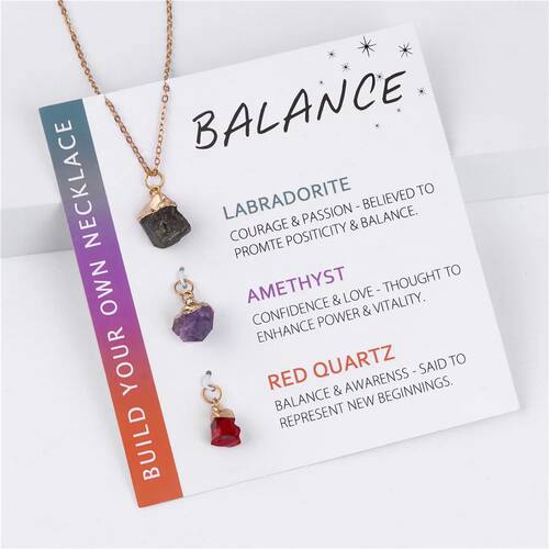 3pcs Natural Raw Stone Necklace Gold Color Chain With Interc