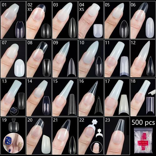 500PCS Natural Transparent Ballerina Almond  Round End Full/