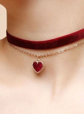 Classic Gothic Tattoo Red Velvet Choker Necklace Red Heart P