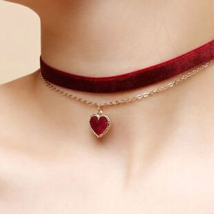 Classic Gothic Tattoo Red Velvet Choker Necklace Red Heart P