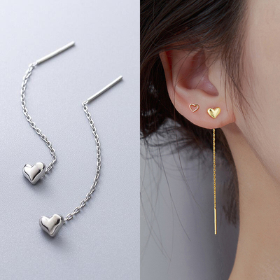 Long Tassel Heart Drop Earrings Gold Silver Color Hanging Wo
