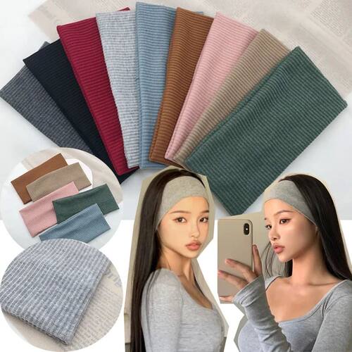 Women Solid Color Knitting Headband Elastic Vintage Yoga Spo
