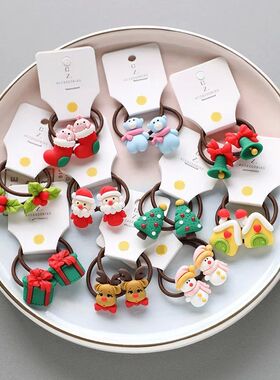 2pcs New Cute Christmas Elk Cartoon Elastic Hair Bands Rubbe