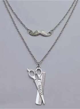 Multi Layered Necklace Beard hair stylist scissors Choker Pu