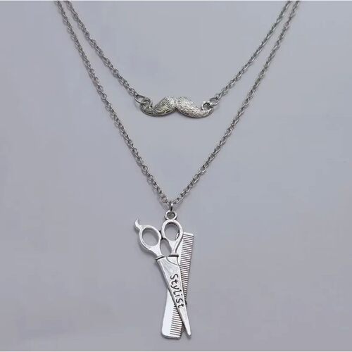 Multi Layered Necklace Beard hair stylist scissors Choker Pu