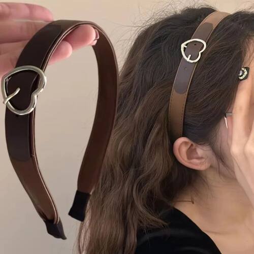 Fashion Leather Headband Heart-Shaped Buckle Coffee Brown Ha