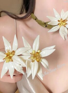 Flower Resin Crystal Necklace Chinese StyleClavicle Chain Ni