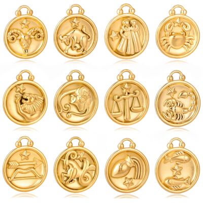 3pc/Lot Stainless Steel PVD Plated Twelve Constellations Cha