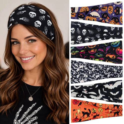 Halloween Headband  Stchy Wide Sports Hairband Skull Pumpkin