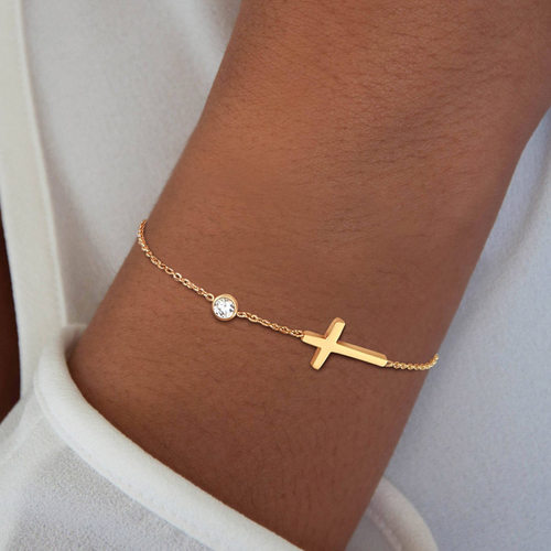 Ultra Thin Chain Link Cross Bracelet Stainless Steel Women's