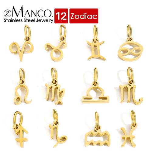 eManco 12 Zodiac Signs Pendant  Charms  Stainless Steel Cons