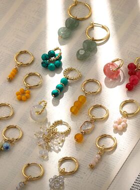 Bohemian Handmade Natural Stone Beads Hoop Earrings for Wome