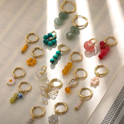 Bohemian Handmade Natural Stone Beads Hoop Earrings for Wome