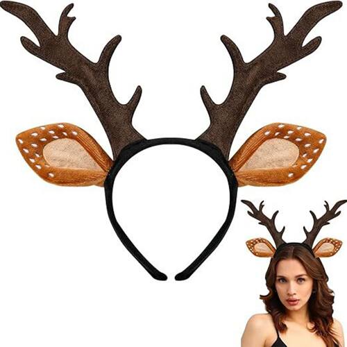 1PC Deer Antlers Headband: Plush Ear & Brown Antler Hair Hoo