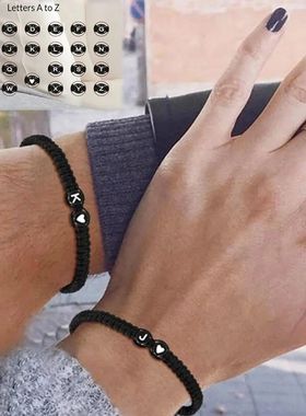 Handmade A-Z 26 Letter Heart Bracelet Woven Baided Rope Wome