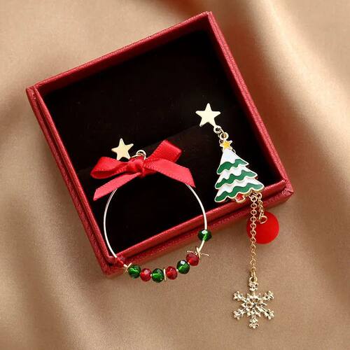 Asymmetric Christmas Earring for Women Delicate Crystal Bowk