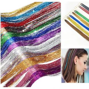 120 Strands/bag Sparkle Shiny Hair Tinsel Rainbow Silk Hair