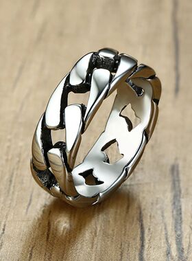 Man Vintage Oxidized Stainless Steel Rings Links Shaped Fing
