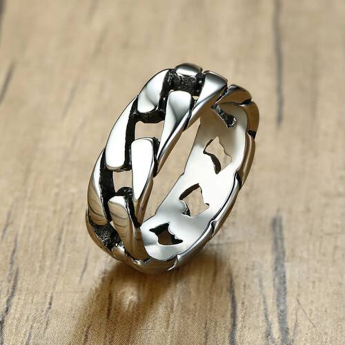 Man Vintage Oxidized Stainless Steel Rings Links Shaped Fing